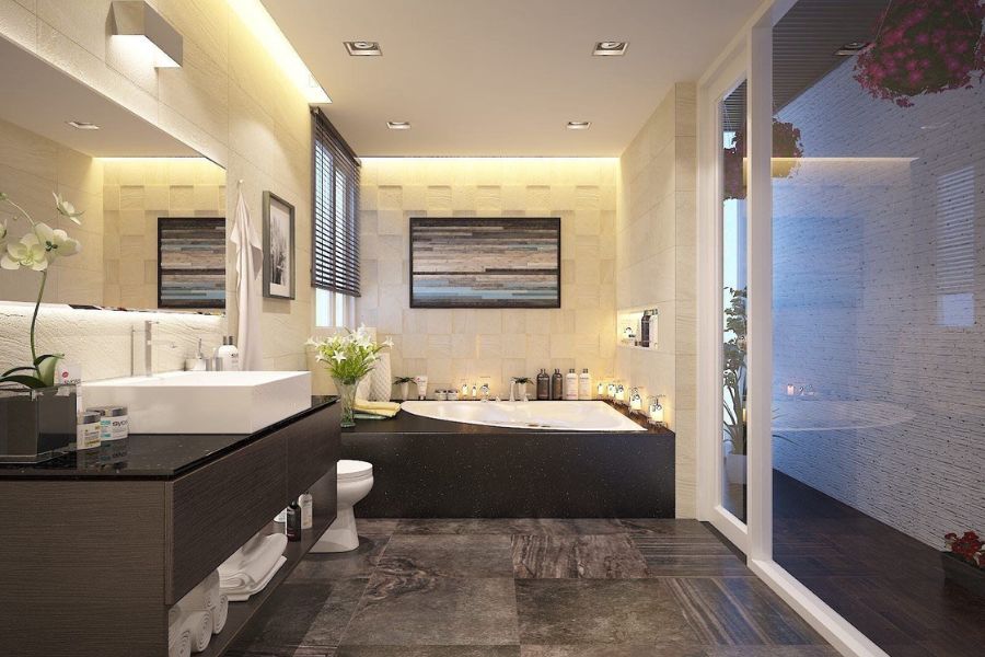 Một bức tranh ấn tượng sẽ giúp không gian tắm trở nên sang trọng, đẳng cấp