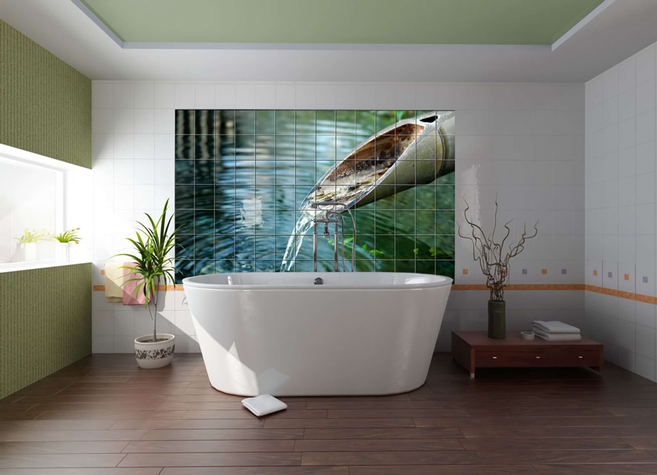 Phòng tắm trở nên sinh động hơn với bức tranh thiên nhiên