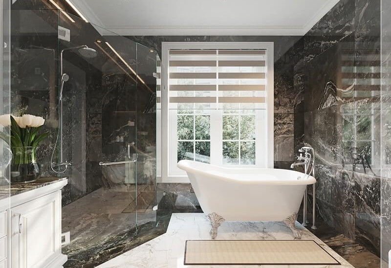 Mẫu nhà tắm đẹp đơn giản với gam màu trung tính