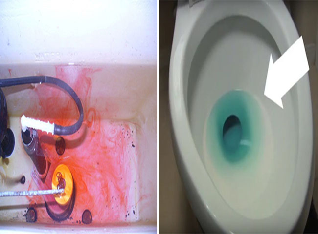 Dùng phẩm màu để nhận biết bồn cầu chảy nước liên tục