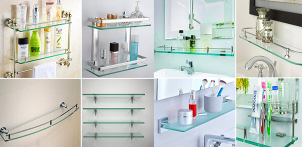 Kệ để đồ nhà tắm bằng inox và kính cường lực