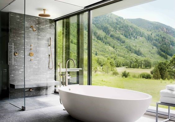 Phòng Tắm Farmstay Xuyên Thấu Qua Những Tấm Kính Rộng Lớn