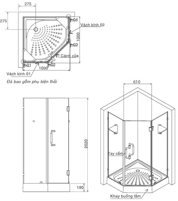 Kích thước bồn tắm đứng được ưa chuộng