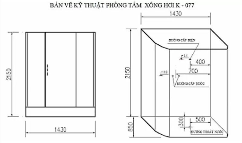 Kích thước phòng xông hơi 2 người