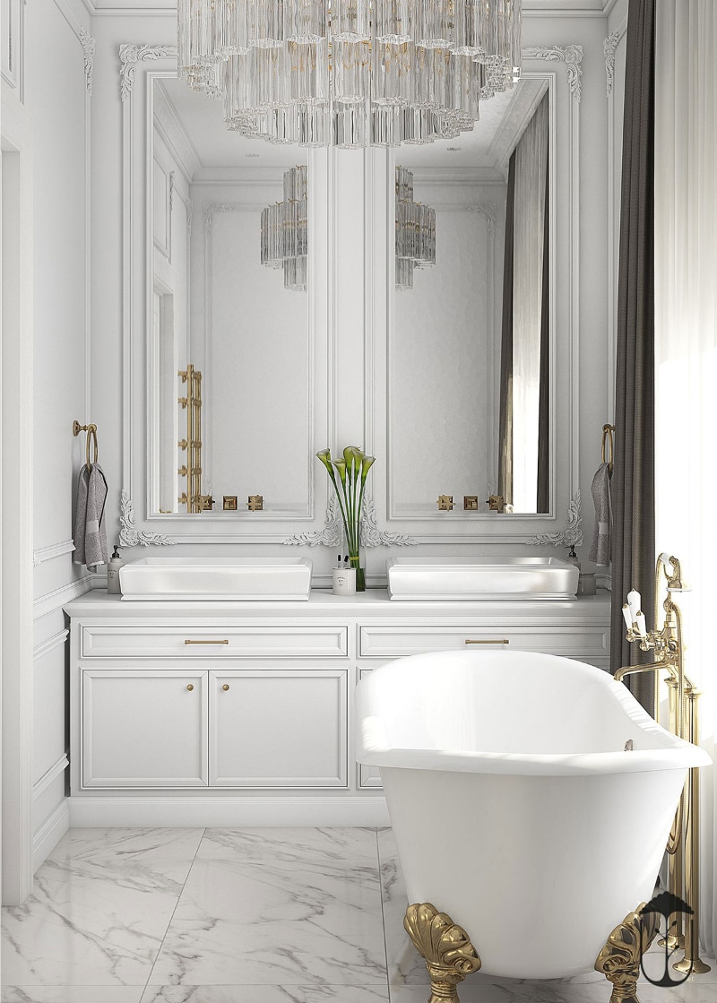 Phòng tắm tân cổ điển nhẹ nhàng, tinh tế