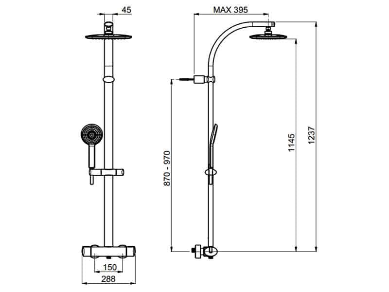 Kích thước sen cây (vòi sen tắm đứng)